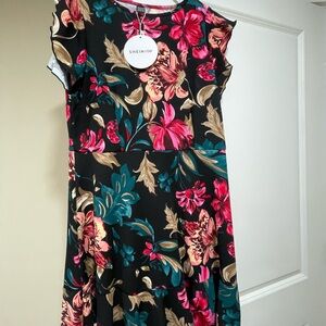 SHEIN Black Dress with Pink and Teal Floral Design